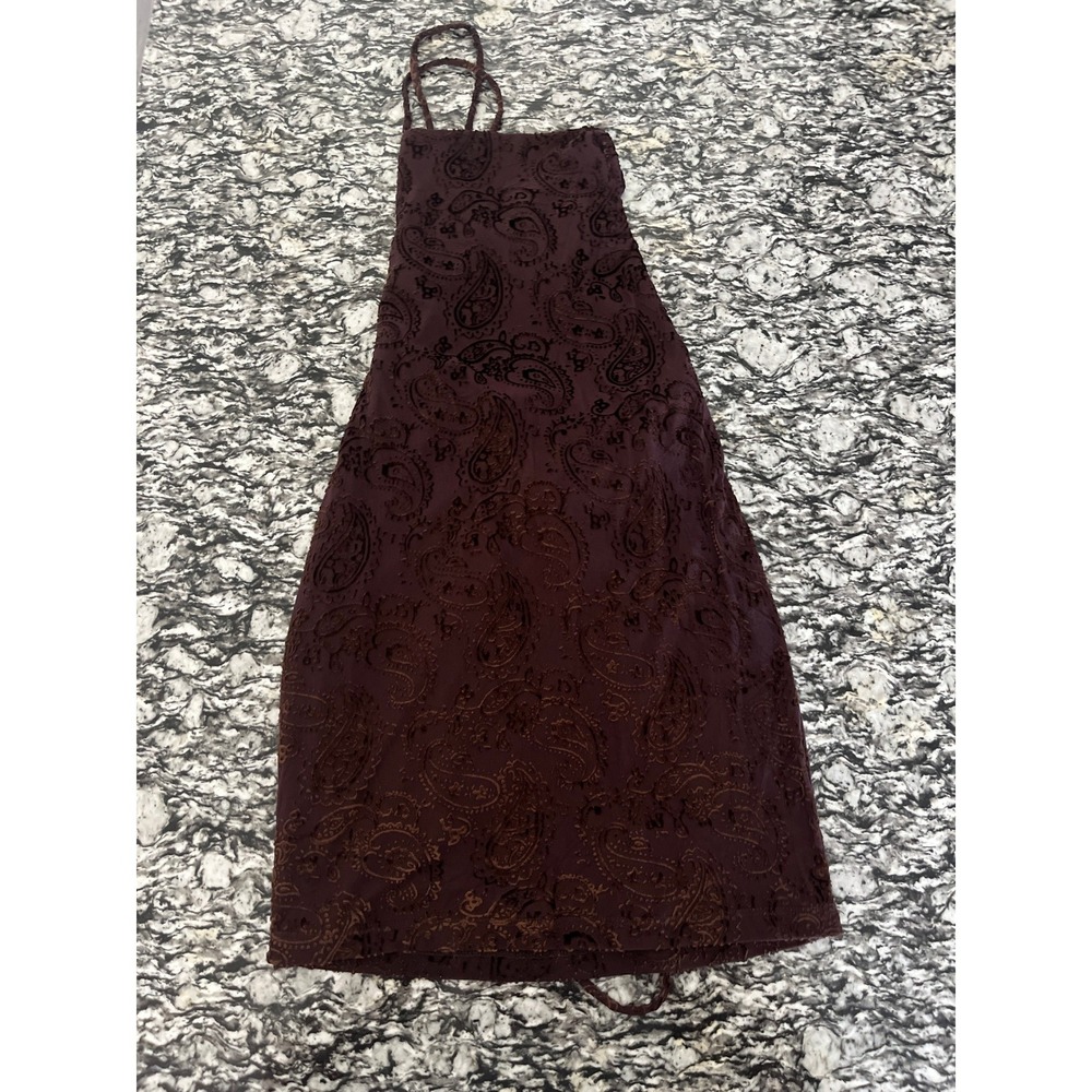 Windsor Brown Paisley Velvet Burnout Mini Dress Open Back Lace Up Bodycon